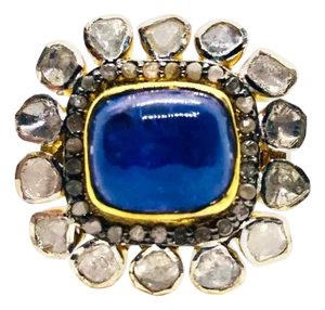 Bochic “Orient” Vintage Rose Cut Diamond & Tanzanite Ring Set 18K Gold & Silver