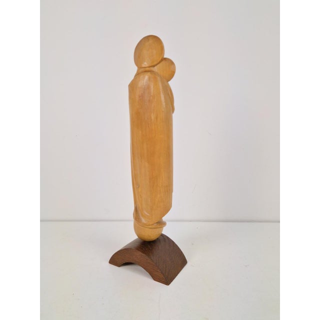Hand-Carved Wooden Sculpture of Our Lady Mary with Child, 1930 For Sale - Image 3 of 9