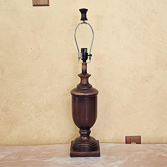 Vintage Traditional Wood-Look Urn Table Lamp With Floral Botanical Shade For Sale In Washington DC - Image 6 of 18