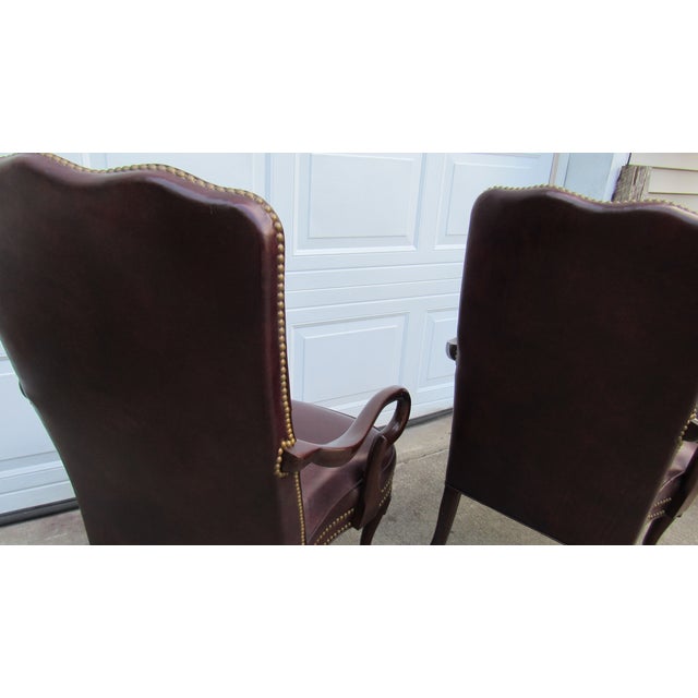 1980s Pair Hancock Moore Leather Side Club Office Chairs Mahogany For Sale - Image 9 of 10