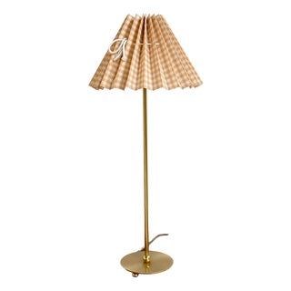 Brass Table Lamp with Pleated Lampshade, 1950s For Sale