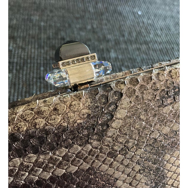 2015 Judith Leiber Couture Whitman Snakeskin Karung Metallic Clutch Shoulder Day Evening Handbag For Sale - Image 11 of 14