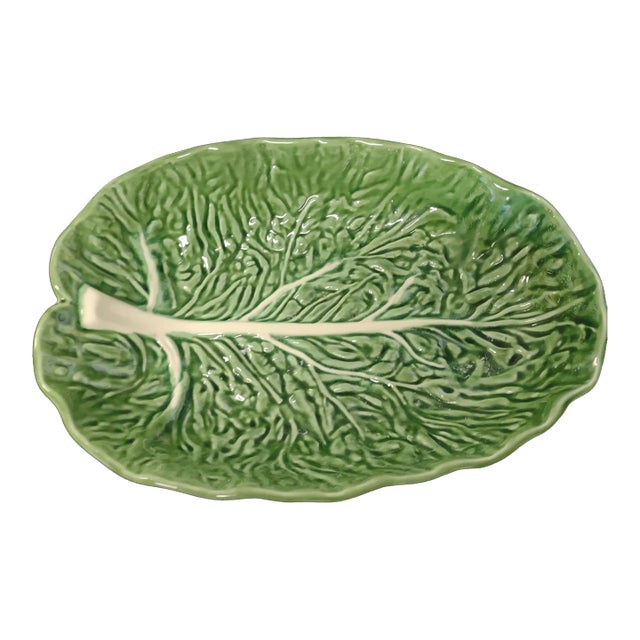 Vintage Oval Ceramic Green Cabbage Serving Bowl From Olafaire Portugal For Sale