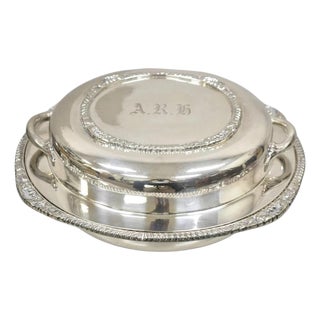 Vintage English Victorian Epc Silver Plated Lidded Dome Serving Platter Engraved For Sale