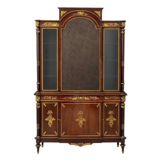 Exquisite French 19th C Louis XVI Style Ormolu Mahogany Bibliotheque Cabinet For Sale