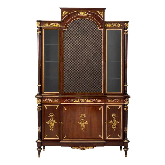 Exquisite French 19th C Louis XVI Style Ormolu Mahogany Bibliotheque Cabinet For Sale