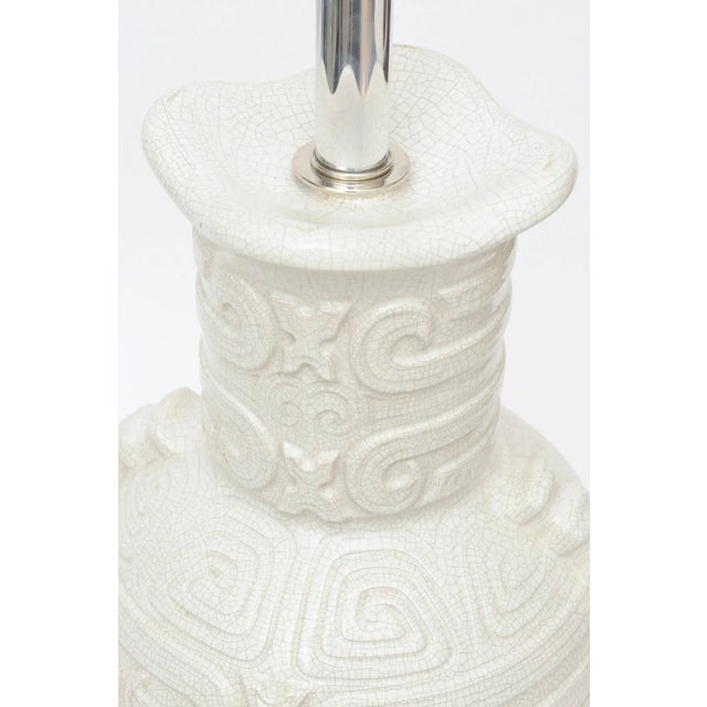 Italian Vintage Crackled Glazed Ceramic Monumental Table or Desk Lamp Aztec Design For Sale - Image 10 of 11
