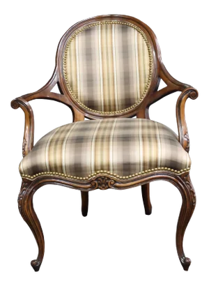 Southwood Louis XV Style Cherry Plaid Upholstered Open Arm Chair