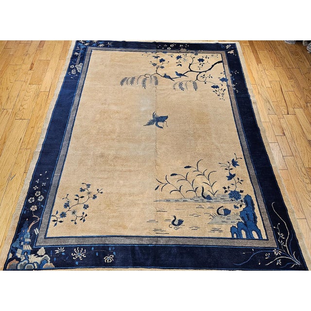 Antique Chinese Peking Rug, Hand-Knotted Wool Pile, Tan Field, 10' x 13' For Sale - Image 10 of 18