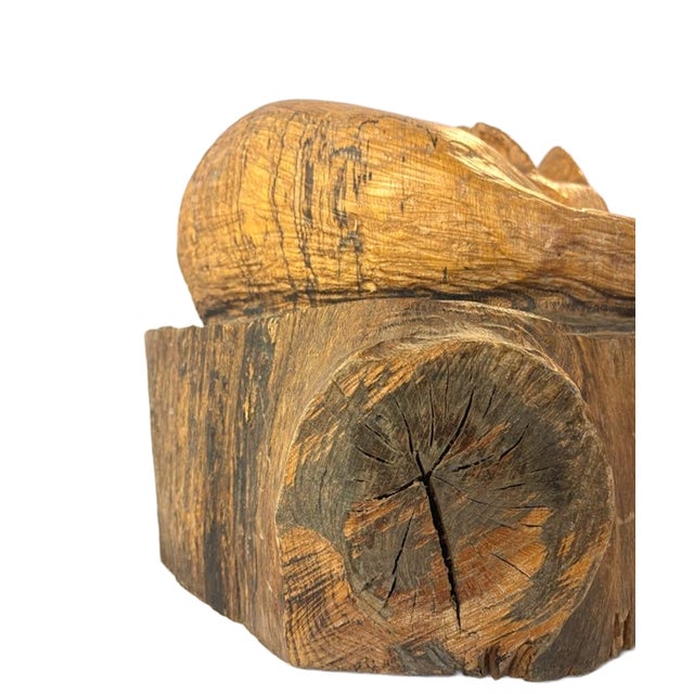 Vintage Hand Carved Sleeping Fox/Cat Log Sculpture For Sale In Chicago - Image 6 of 11