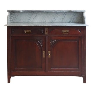 Antique Gründerzeit Sideboard with Grey-White Marble Top, 1900s For Sale