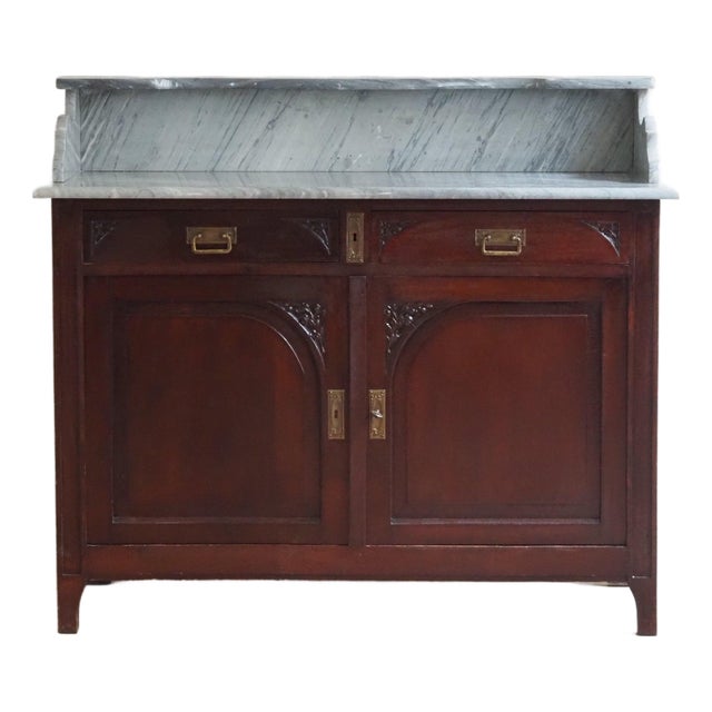 Antique Gründerzeit Sideboard with Grey-White Marble Top, 1900s For Sale