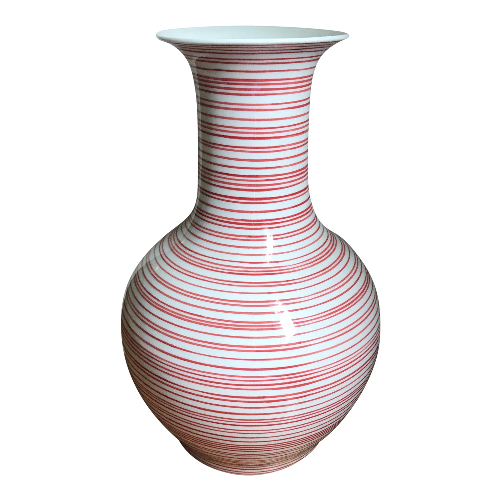 Oversized Red & White Striped Ceramic Vase Chairish