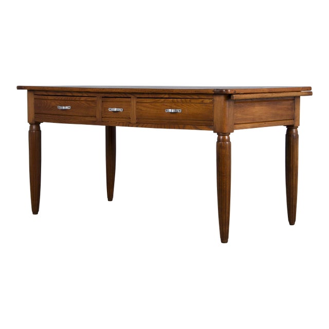 1930s French Art Deco Mixed Wood Farmhouse Table For Sale