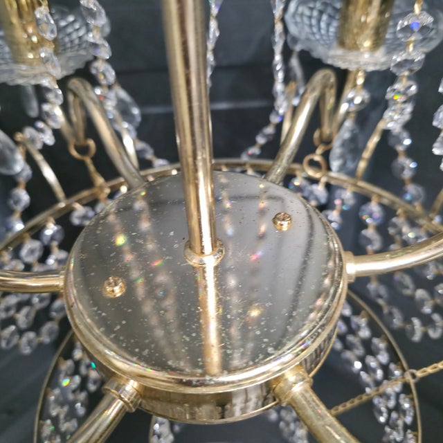 Vintage Brass & Crystal Wedding Cake Chandelier – Waterfall Tiered 5-Light Regency Pendant For Sale - Image 12 of 14