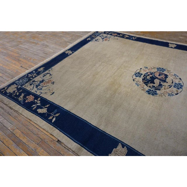 Beige 1920s Beige Traditional Chinese Floral Symbolism Antique Peking Carpet 9'3'' X 11'6'' Knotted Wool Rug For Sale - Image 8 of 10