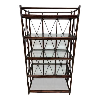 Vintage Dark Walnut Bamboo Etagere For Sale