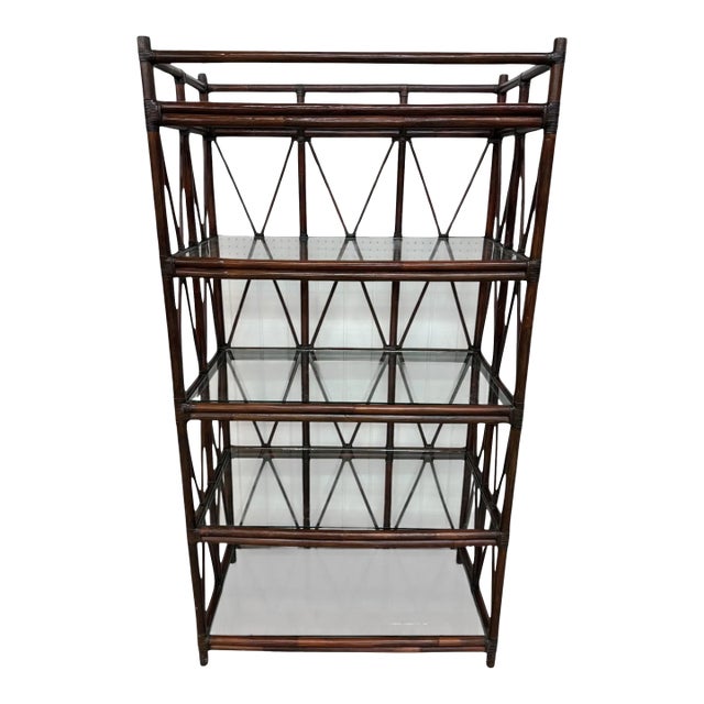 Vintage Dark Walnut Bamboo Etagere For Sale