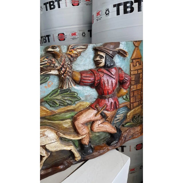 Polychrome Pine Wood Carved Wall Sculpture, in Very Good conditions. Designed 1950 to 1959