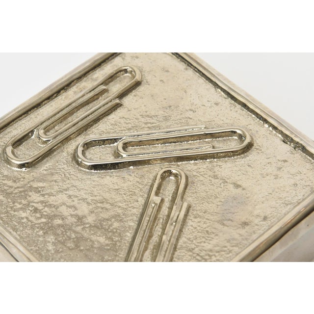 1970s Vintage Sarreid Nickel Silver Over Brass Paper Clip Small Box Restored For Sale - Image 5 of 11