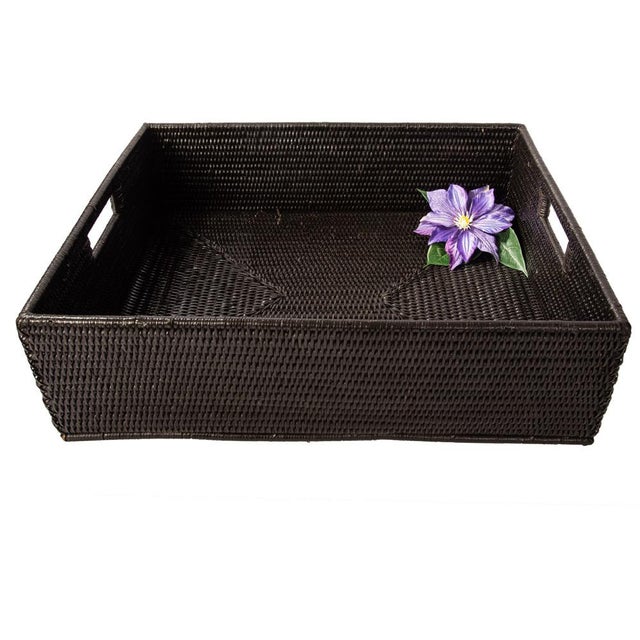Wood Artifacts Rattan Rectangular Storage Basket in Tudor Black - 20" For Sale - Image 7 of 11