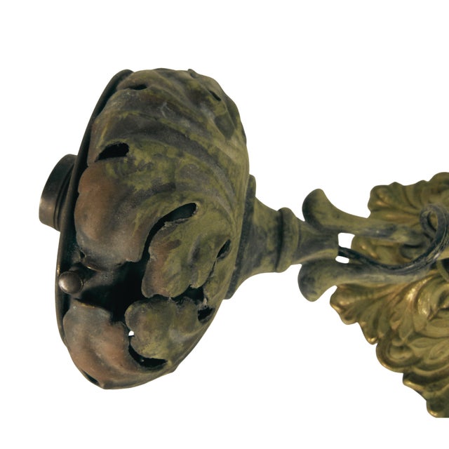Art Deco Vintage 1970 L& L WMC Signed Metal Ceiling Pendant Light Fixture by Loevsky & Loevsky . Hollywood Regency Canopy . Acanthus Leaf Motif For Sale - Image 3 of 11