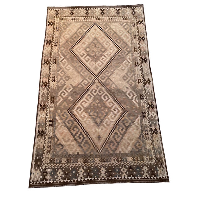 Handwoven Vintage Kilim Rug in Beige, Brown and Soft Gray, 9.6 X 16.1 Ft For Sale - Image 15 of 15