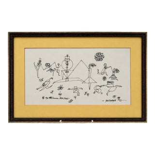 Early 20th Century John F. Lochtefeld Original Pen and Ink Drawing Signed Modernist Figurative Art For Sale