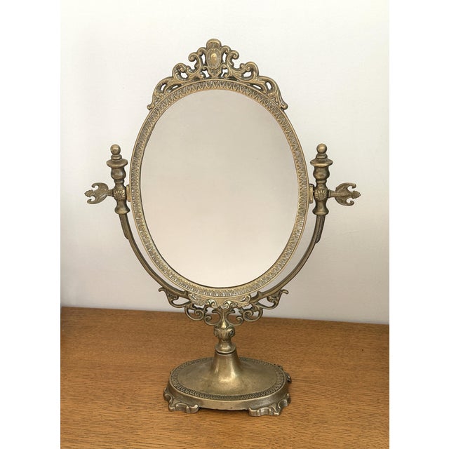 Metal Antique Swivel Table Mirror in Gilt Brass, France, 1950s For Sale - Image 7 of 7