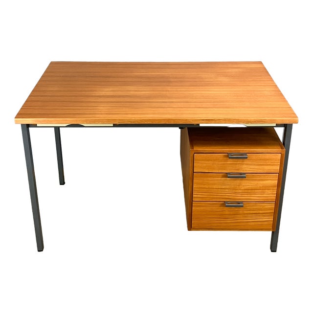Vintage Desk in Teak with Steel Tubing by Herbert Hirche for Holzäpfel, 1960s For Sale
