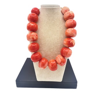 Vintage Kenneth Lane Signed Faux Coral Statement Necklace, Large Chunky Beads For Sale