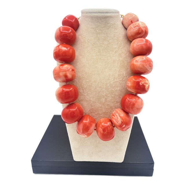 Vintage Kenneth Lane Signed Faux Coral Statement Necklace, Large Chunky Beads For Sale