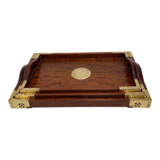 Brass + Rosewood Nesting Trays, Set of Three For Sale