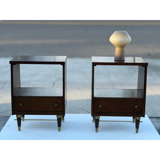 1960s A Pair of Classic Mid Century Night Stands Open Backs Walnut Ca' 1960's For Sale - Image 5 of 18