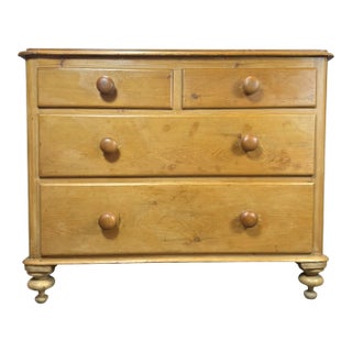 Antique Victorian Two Over Two Pine Chest of Drawers - Turned Bun Feet For Sale