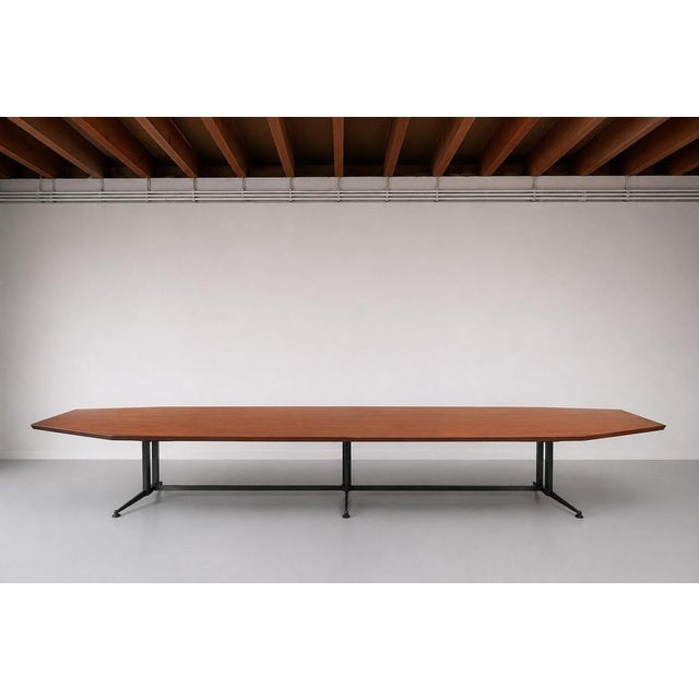 Impressive XXL wood dining / conference table on metallic legs. Wood top in one part