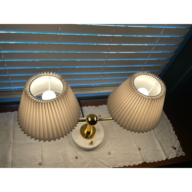 Authentic Jonathan Adler Milano Brass & Carrara Marble 2-Arm Lamp For Sale - Image 10 of 17