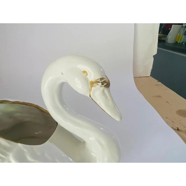 Ceramic Vide Poche Swan Sculpture Shaped in Porcelain, Italy, 1970s For Sale - Image 7 of 12
