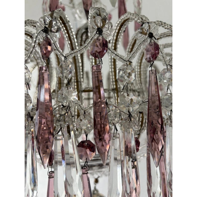 Italian Micro-Beaded Tiered Amethyst Crystal Prisms Chandelier C 1920 One of Two For Sale - Image 9 of 14