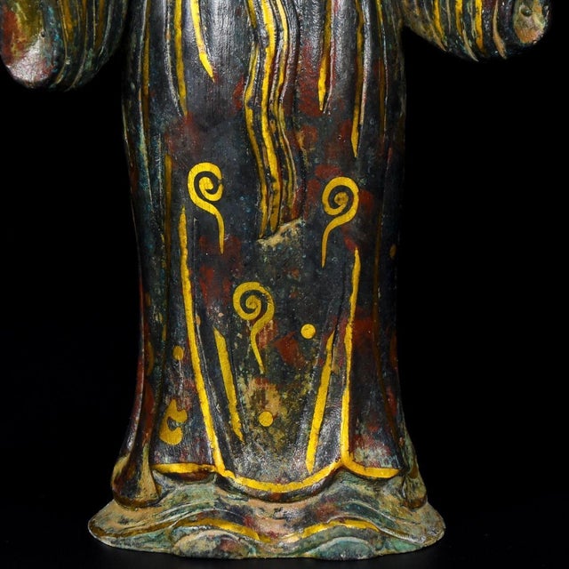 Bronze Pair of Chinese Gilt Bronze Figural Lamp Holders - 13" Tall For Sale - Image 8 of 9