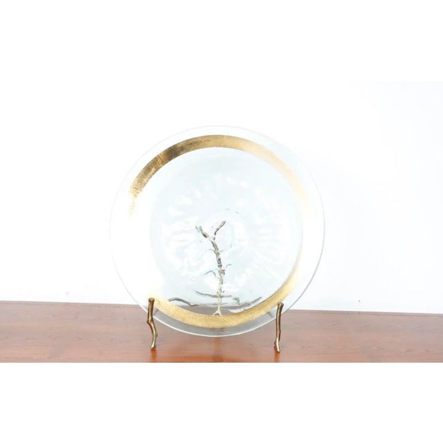 Signed Brass and Glass Platter With Stand For Sale - Image 4 of 6