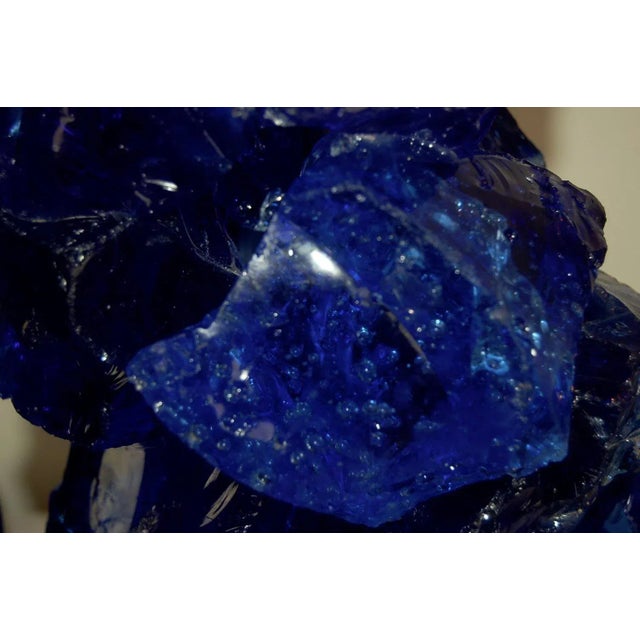 Glass Rock Sculpted Table Lamps in Cobalt Blue For Sale - Image 11 of 13