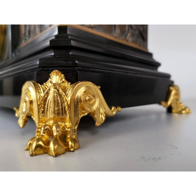 Antique French Bronze and Marble Mantel Clock by Ferdinand Barbedienne, 19th Century For Sale - Image 3 of 10
