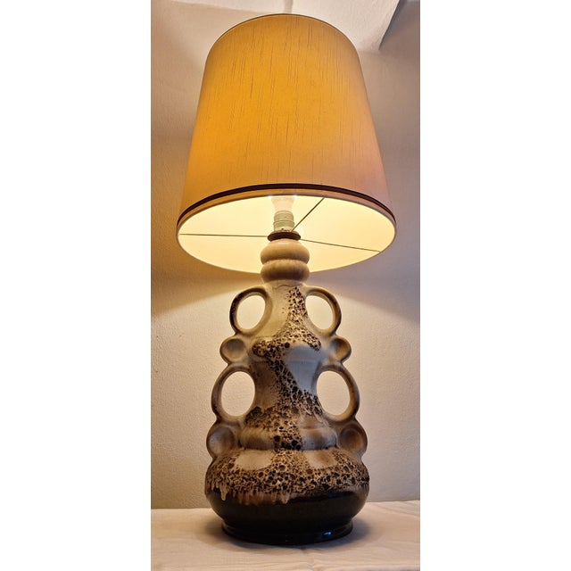 1970s Large Vintage German Table Lamp with Gray-Brown Ceramic Base, 1970s For Sale - Image 5 of 8
