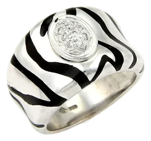 H. Stern Diamonds & Enamel Striped Design 18k White Gold Band Ring - Size 5