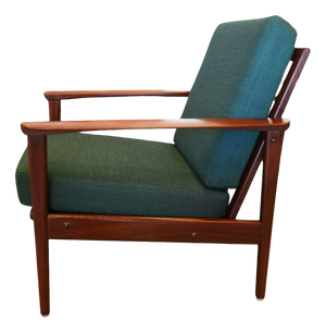 Danish Lounge Chair in Walnut with Cushions Reupholstered in Wool Fabric, 1960s