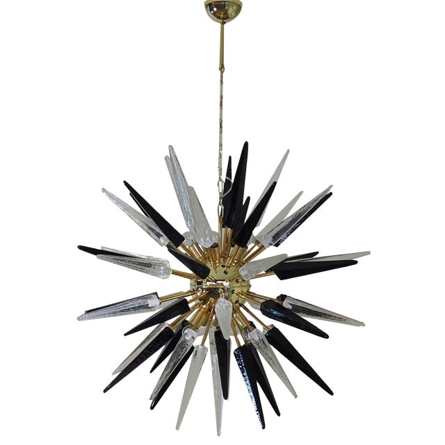 Murano Trasparent and Black Glass Sputnik Chandelier, 1990 For Sale
