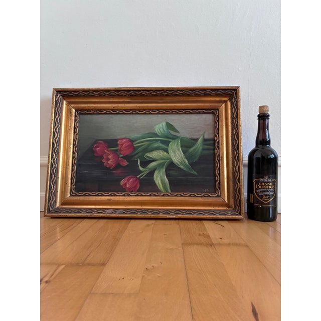 Vintage Original Flower Oil Painting, Tulips Still Life Art For Sale - Image 12 of 15