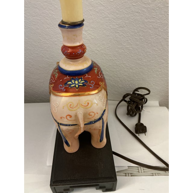 Beige Rare Vintage Frederick Cooper Chinoiserie Hand-Painted Ceramic Elephant Lamp For Sale - Image 8 of 12