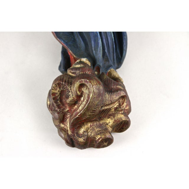 Antique Polychrome Virgin and Child Wall Sculpture, 1760 For Sale - Image 9 of 18
